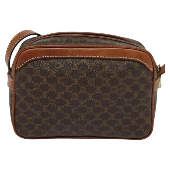 CELINE Macadam Canvas Shoulder Bag Pvc Leather Brown Gold - Picture 3 of 12